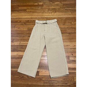 H&M Women's Belted Wide Leg Pants Khaki Beige Size 6 High Rise NWT $39.99